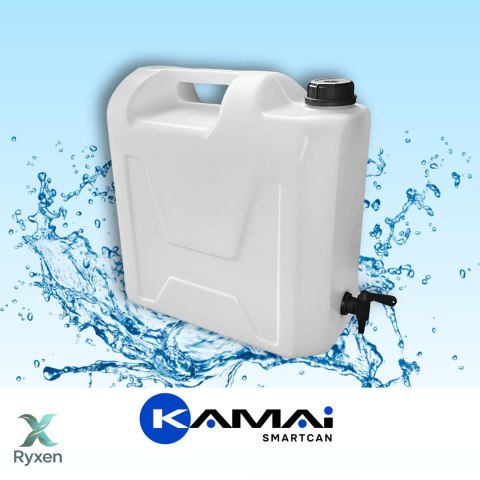 Kanister na wodę pitną z dolnym kranikiem, transparentny, tworzywo HDPE, 22L Kamai SMARTCAN