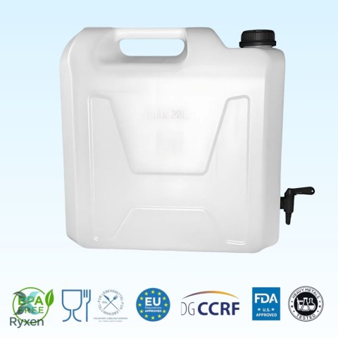 Kanister na wodę pitną z dolnym kranikiem, transparentny, tworzywo HDPE, 22L Kamai SMARTCAN