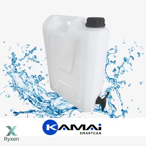Kanister na wodę pitną z dolnym kranikiem, tworzywo HDPE, 12L Kamai SMARTCAN