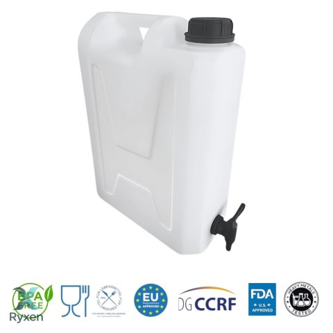 Kanister na wodę pitną z dolnym kranikiem, tworzywo HDPE, 12L Kamai SMARTCAN