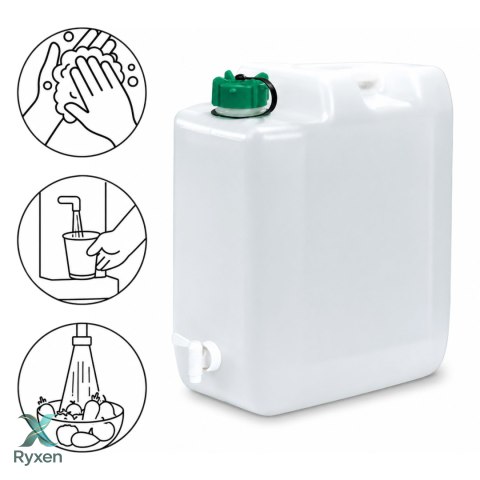 Kanister na wodę pitną z kranikiem i odpowietrznikiem, tworzywo HDPE, 20L Kamai SimplyCan