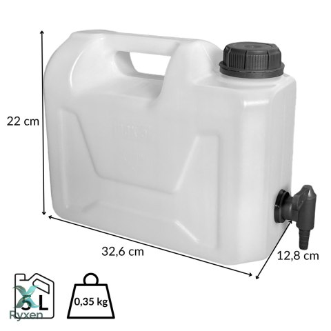 Kanister na wodę z dolnym kranikiem, transparentny HDPE, 5L Kamai SMARTCAN