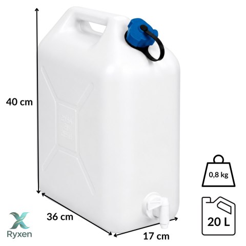 Kanister na wodę z kranikiem, twarde tworzywo z atestem spożywczym, 20L Kamai SMARTCAN