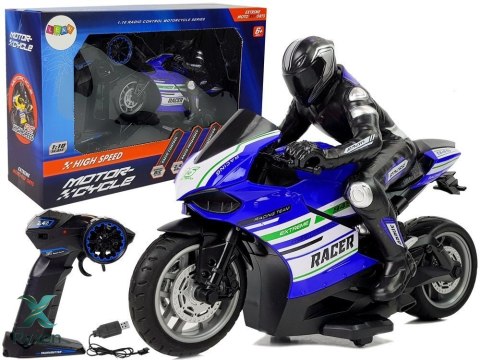 Motor Sportowy Ścigacz Zdalnie Sterowany 2.4G Zasięg 35 m Niebieski LEAN TOYS