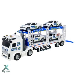 Ciężarówka Policyjna Laweta Lora Transport Radiowozów Auta Światła Dźwięki LEAN TOYS