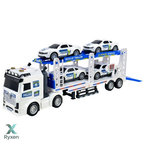 Ciężarówka Policyjna Laweta Lora Transport Radiowozów Auta Światła Dźwięki LEAN TOYS