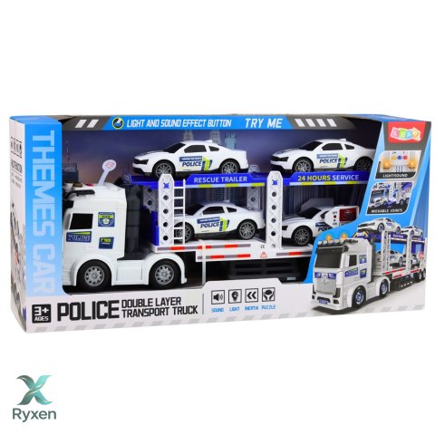 Ciężarówka Policyjna Laweta Lora Transport Radiowozów Auta Światła Dźwięki LEAN TOYS