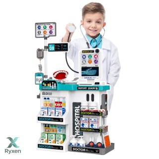 Duży Zestaw Lekarski Stolik Medyczny Doktor Światła Dźwięki Akcesoria 61el. LEAN TOYS
