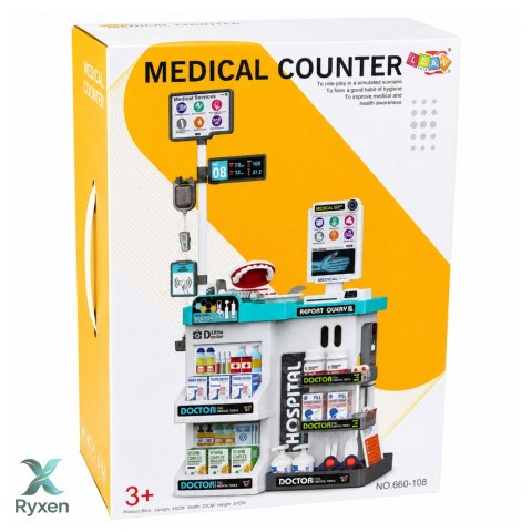 Duży Zestaw Lekarski Stolik Medyczny Doktor Światła Dźwięki Akcesoria 61el. LEAN TOYS