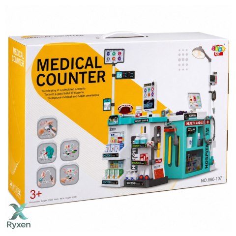 Duży Zestaw Lekarski Stolik Medyczny Doktor Światła Dźwięki Akcesoria 77el. LEAN TOYS