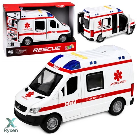 Karetka Pogotowia Ambulans Nosze Napęd Światła Dźwięki Biała 1:10 LEAN TOYS