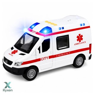 Karetka Pogotowia Ambulans Nosze Napęd Światła Dźwięki Biała 1:10 LEAN TOYS