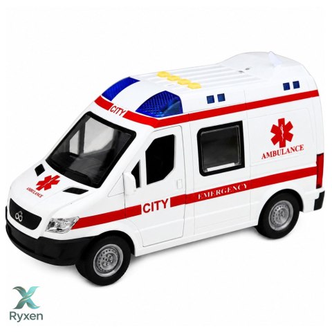 Karetka Pogotowia Ambulans Nosze Napęd Światła Dźwięki Biała 1:10 LEAN TOYS