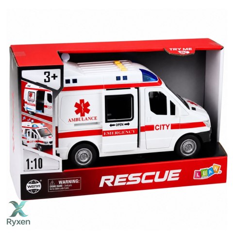 Karetka Pogotowia Ambulans Nosze Napęd Światła Dźwięki Biała 1:10 LEAN TOYS