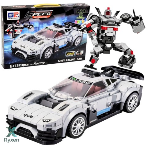 Klocki Konstrukcyjne Samochód Wyścigowy Robot 2W1 Biały 320 el. LEAN TOYS