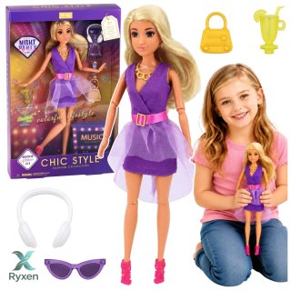 Lalka Anlily Fashion W Fioletowej Sukience Słuchawki Akcesoria Zestaw LEAN TOYS