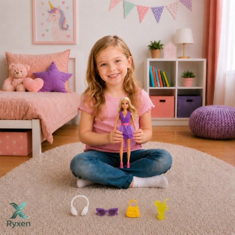 Lalka Anlily Fashion W Fioletowej Sukience Słuchawki Akcesoria Zestaw LEAN TOYS