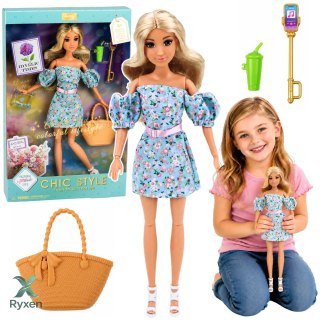 Lalka Anlily Fashion w Niebieskiej Sukience W Kwiaty Torba Akcesoria Zestaw LEAN TOYS