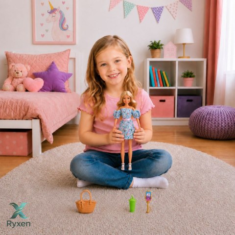 Lalka Anlily Fashion w Niebieskiej Sukience W Kwiaty Torba Akcesoria Zestaw LEAN TOYS