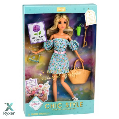 Lalka Anlily Fashion w Niebieskiej Sukience W Kwiaty Torba Akcesoria Zestaw LEAN TOYS