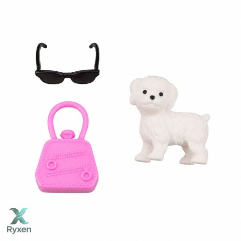 Lalka Anlily Fashion w Różowej Sukience Piesek Biały Torebka Okulary Zestaw LEAN TOYS
