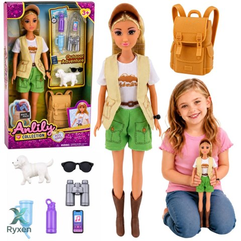 Lalka Anlily Podróżniczka Turystka z Pieskiem Plecak Akcesoria Zestaw LEAN TOYS