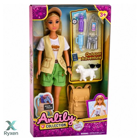 Lalka Anlily Podróżniczka Turystka z Pieskiem Plecak Akcesoria Zestaw LEAN TOYS