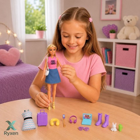 Lalka Anlily Podróżniczka Z Walizką Poduszka Podróżna Laptop Akcesoria LEAN TOYS
