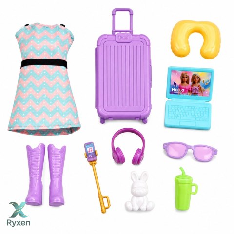 Lalka Anlily Podróżniczka Z Walizką Poduszka Podróżna Laptop Akcesoria LEAN TOYS