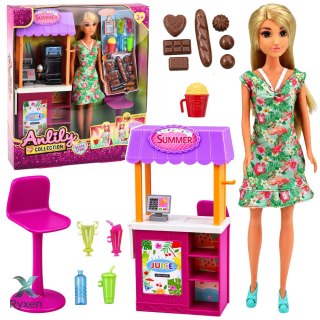 Lalka Anlily Sprzedawczyni Ze Stoiskiem Napoje Przekąski Akcesoria Zestaw LEAN TOYS