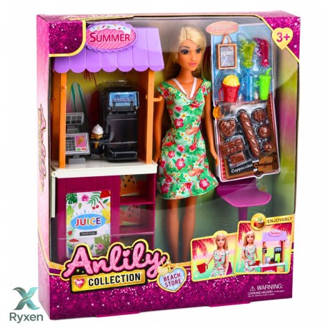 Lalka Anlily Sprzedawczyni Ze Stoiskiem Napoje Przekąski Akcesoria Zestaw LEAN TOYS