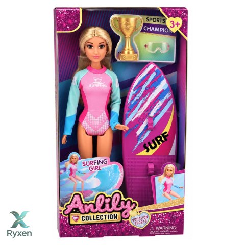Lalka Anlily Surferka W Kombinezonie Z Deską Surfingową Akcesoria Zestaw LEAN TOYS
