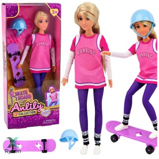 Lalka Anlily Z Fioletowa Deskorolką Skejterka Kask Długa Bluza Zestaw LEAN TOYS