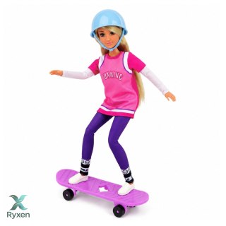 Lalka Anlily Z Fioletowa Deskorolką Skejterka Kask Długa Bluza Zestaw LEAN TOYS