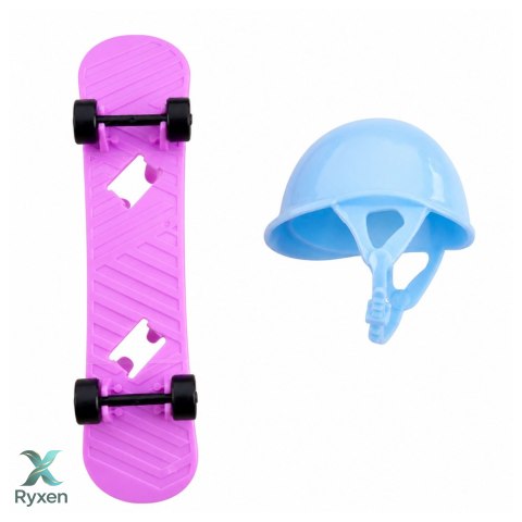Lalka Anlily Z Fioletowa Deskorolką Skejterka Kask Długa Bluza Zestaw LEAN TOYS