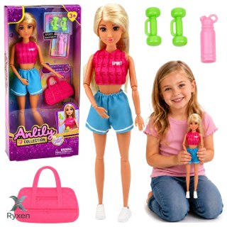 Lalka Anlily w Stroju Sportowym Hantle Torba Bidon Akcesoria Zestaw LEAN TOYS