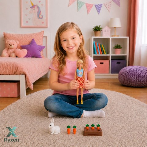 Lalka Anlily z Białym Królikiem I Marchewkami Podstawka Na Marchewki Zestaw LEAN TOYS