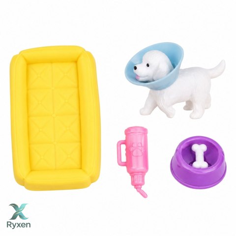 Lalka Anlily z Białym Pieskiem w Kołnierzu Legowisko Akcesoria Zestaw LEAN TOYS