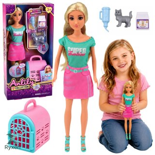 Lalka Anlily z Transporterem Dla Zwierzaka Kotek Szary Akcesoria Zestaw LEAN TOYS