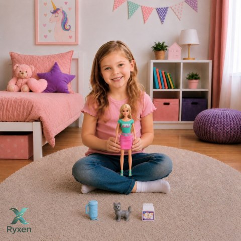 Lalka Anlily z Transporterem Dla Zwierzaka Kotek Szary Akcesoria Zestaw LEAN TOYS