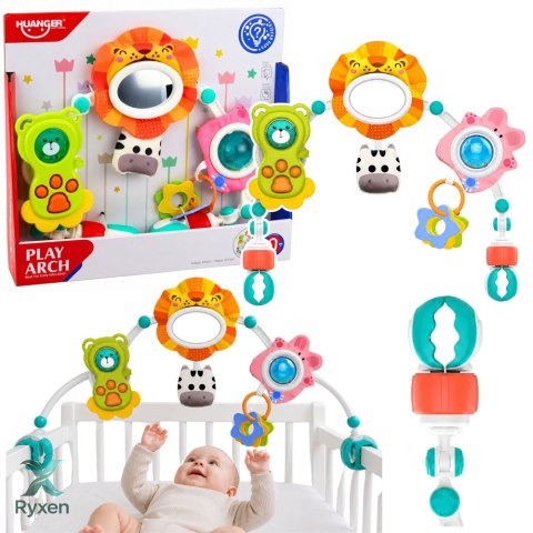 Pałąk Sensoryczny Z Lwem Do Łóżeczka Fotelika Wózka Lusterko Grzechotka LEAN TOYS