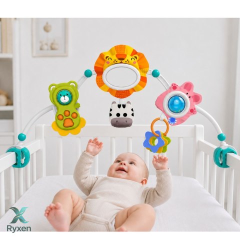 Pałąk Sensoryczny Z Lwem Do Łóżeczka Fotelika Wózka Lusterko Grzechotka LEAN TOYS