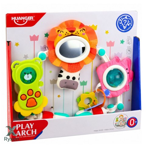 Pałąk Sensoryczny Z Lwem Do Łóżeczka Fotelika Wózka Lusterko Grzechotka LEAN TOYS
