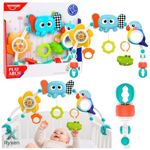 Pałąk Sensoryczny Ze Słoniem Do Łóżeczka Fotelika Wózka Lusterko Grzechotka LEAN TOYS