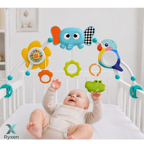 Pałąk Sensoryczny Ze Słoniem Do Łóżeczka Fotelika Wózka Lusterko Grzechotka LEAN TOYS