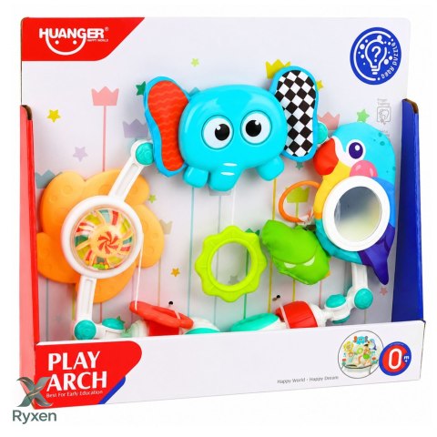 Pałąk Sensoryczny Ze Słoniem Do Łóżeczka Fotelika Wózka Lusterko Grzechotka LEAN TOYS