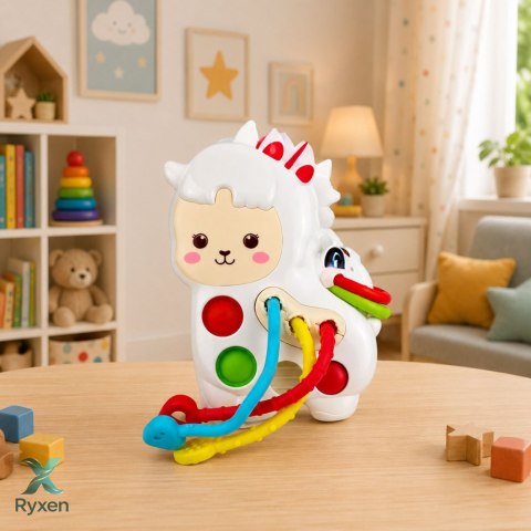 Zabawka Sensoryczna Dla Malucha Lama Ze Sznurkami Pop-It Koraliki LEAN TOYS