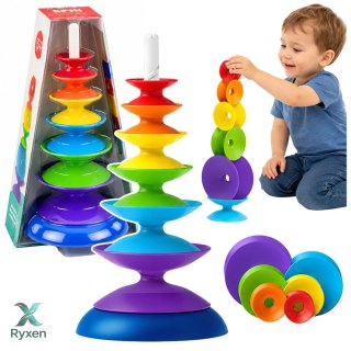 Zakręcona Wieża Sensoryczna Układanka Edukacyjna Dla Malucha Kolorowa LEAN TOYS