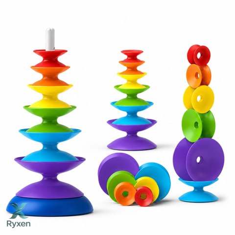 Zakręcona Wieża Sensoryczna Układanka Edukacyjna Dla Malucha Kolorowa LEAN TOYS