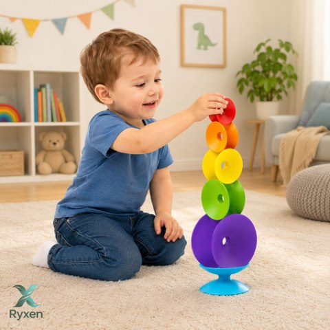Zakręcona Wieża Sensoryczna Układanka Edukacyjna Dla Malucha Kolorowa LEAN TOYS